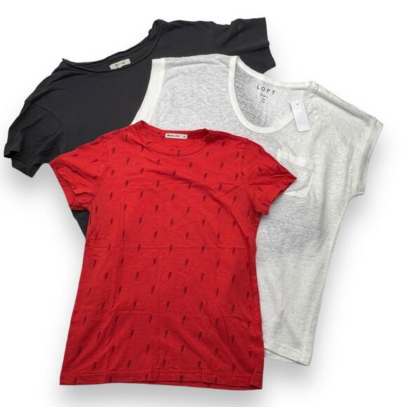 Marine Layer Madewell Loft Bundle of 3 Short Sleeve Shirts Women's XS Gray White - Picture 1 of 12